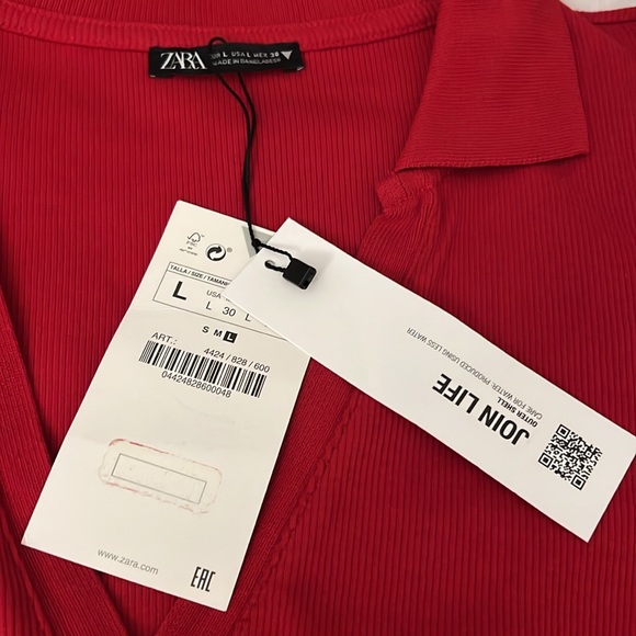 Zara Long Sleeve Polo V Neck Dress, LARGE, Red - Picture 6 of 6